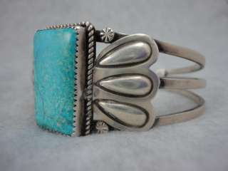 Vintage Navajo silver bracelet Turquoise Signed Sue James old Pawn 