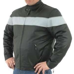   Leather Motorcycle Jacket, Vented, Reflective Grey Stripes: Automotive