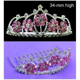 NEW Bridal Heart Flower Girl Pink Crystal Tiara Comb T6