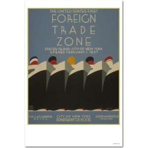  Foreign Trade Zone, Ships, Vintage Reproduction, WPA 