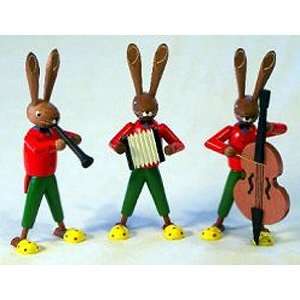 Bunny Rabbit 3 Piece Band Wood German Figurine