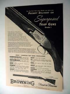 Browning Superposed Trap Guns Grade I 1953 print Ad  