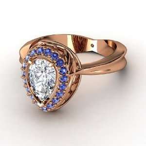  Calla Ring, Pear Diamond 18K Rose Gold Ring with Sapphire 