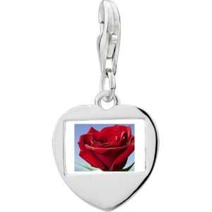 925 Sterling Silver Red Rose In Sunshine Photo Heart Frame 
