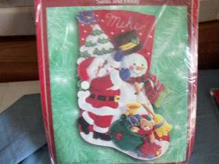 Five Bucilla Felt Applique Christmas Stocking Kits Santa Snowman Toys 
