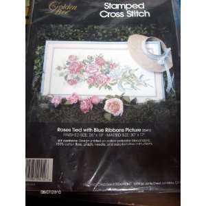  Roses Tied with Blue Ribbon Stamped Cross Stitch Kit Arts 