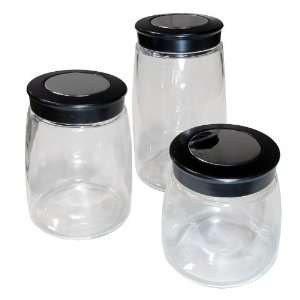   Glass 3 Pieces Canister Set With Air Tight Lids