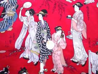 ORIENTAL Japanese STROLL by EDOGAWA fabric red background  