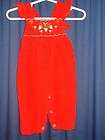   Red Corduroy Overalls 6 9m Ruffles Embroidered Strawberries Flower G98