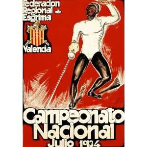1934 VALENCIA CAMPEONATO NACIONAL ESGRIMA SPORT SPAIN VINTAGE POSTER 