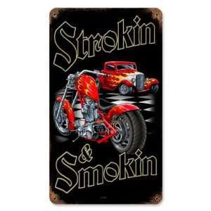  Strokin and Smokin Motorcycle Vintage Metal Sign   Victory 
