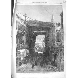  1867 STREET SCENE CAIRO EGYPT BUILDINGS ANTIQUE PRINT 
