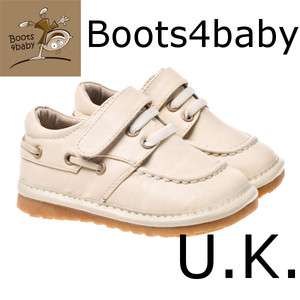   Toddler Childrens Cream Leather  Stitched Leather Squeaky Shoes