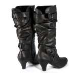   Leather Scrunch Slouch Fold Over Mid Calf High Heel Boots All Size