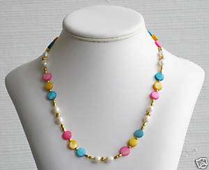 Turquoise, Pink & Yellow Mother of Pearl Necklace  