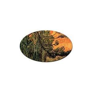 Pine Trees against a Red Sky with Setting Sun By Vincent Van Gogh Oval 