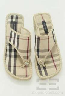 Burberry Beige Check Canvas Espadrille Wedge Sandals Size 37  