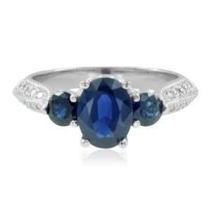 Natural Sapphire and Diamond Ring in 18k White Gold 3 Stone Ring 