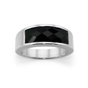  Stainless Steel Womens Ring with black resin inlay 