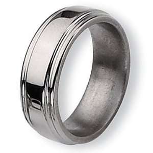   Chisel Grooved Edge Polished Titanium Ring (8.0 mm)   Size 9.5 Chisel