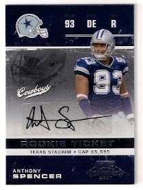 ANTHONY SPENCER CONTENDERS ROOKIE AUTO DALLAS COWBOYS  