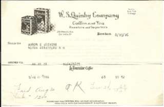 1926 Inv. W.S.Quimby Co. Boston Coffee Roasters & Tea  