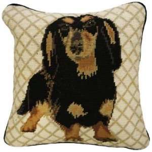  Brown and Black Dachshund Needlepoint Pillow