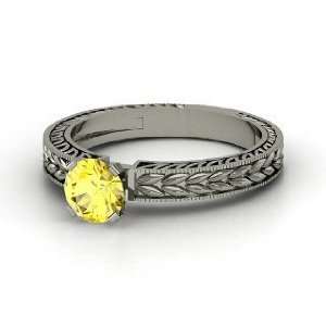 Charlotte Ring, Round Yellow Sapphire 14K White Gold Ring 