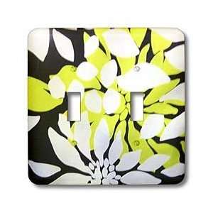 Florene Abstract Floral   Black White n Chartreuse Lily Pads   Light 