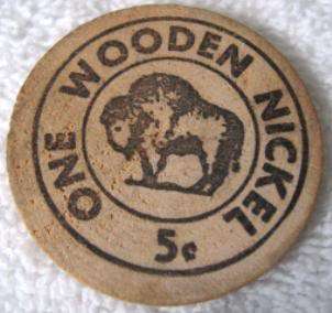 1963 Rolfe Iowa Centennial Wooden Nickel Advertising Souvenir Buffalo 