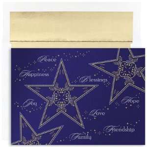 Stars and Words Boxed Christmas Cards and Envelopes   Quantity of 64