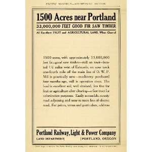  1910 Ad Portland Railway Light Power Agriculture Land 