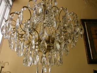 Antique Vintage brass spider style crystal chandelier 1940s lamp 