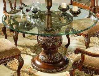 60” Round Mahogany Glass Dining Table w/ Pedestal  
