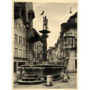  1938 Solothurn Switzerland Soleure Fish Market Fountain 