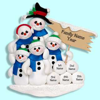 SNOWMAN Family of 5 Handmade Polymer Personalized Christmas Ornament 