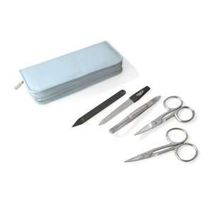  5 piece Stainless Steel Manicure Set in Blue Leather Case 