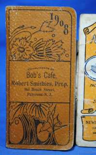 Vtg Paterson NJ New Jersey Pocket Calendar Notebook Bobs Cafe 1908 