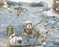 CHILDRENS/VINTAGE=GONE FISHING BEARS WALLPAPER BORDER  