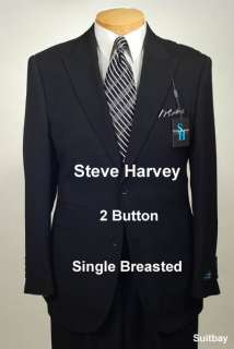 52L Suits STEVE HARVEY 2 Button Solid Black 52 Long Mens Suit   XH97 