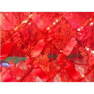  Lace Red with Sequins and Ribbons 60 Inch Fabric By the 