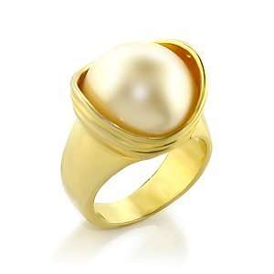  PEARL JEWELRY   Gold Finish Solitaire Simulated Pearl Ring 