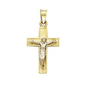   Two Tone Small Satin Polished Crucifix Pendant   JewelryWeb Jewelry