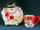 New Fitz Floyd Plaid Christmas Snowman Candy Jar Box  