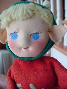 Vintage pixie knee hugger CHRISTMAS ELF bendy doll handpainted fabric 