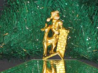 SANTA & RUDOLPH ON A ROOFTOP CHRISTMAS PIN GOLDTONE  