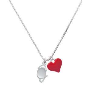  Mouse with Clear Resin Body and Red Heart Charm Necklace 