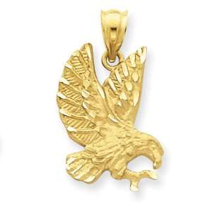  14k Gold Satin Diamond cut Eagle Pendant: Jewelry
