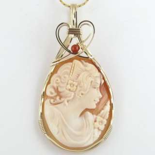 Hand Carved Shell Cameo Pendant 14K Rolled Gold  
