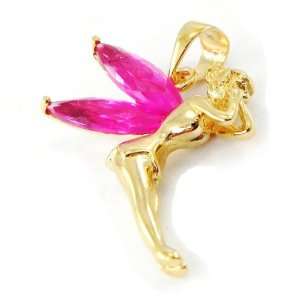    Pendant plated gold Fée Clochette pink tourmaline. Jewelry